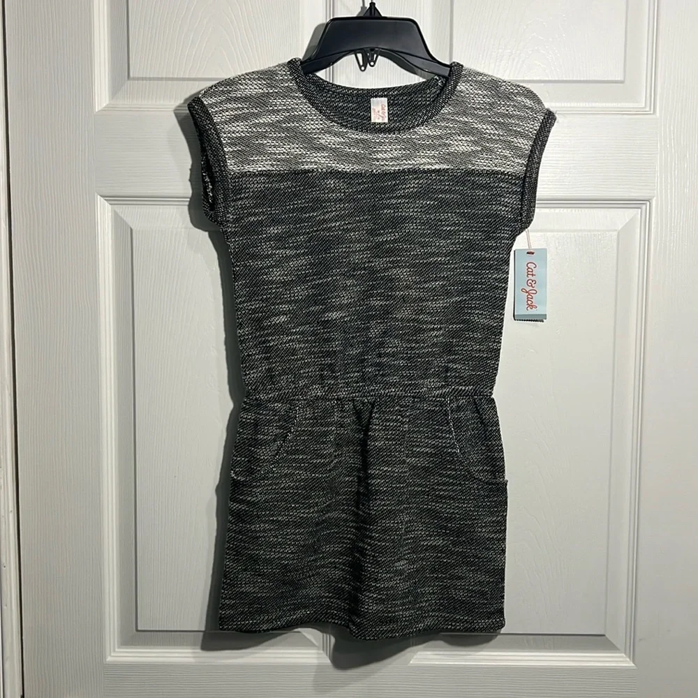 Cat & Jack Girls Dress Size Medium 7/& Black/Gray/White Short Sleeve -Tweed. NWT